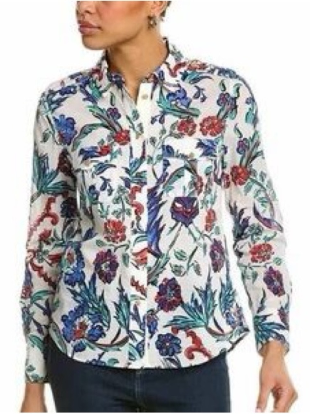 Tory Burch Floral Button-Up Long Sleeve Shirt - White Multi